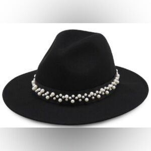 Karl Lagerfeld Black and White Fedora Hat with Decorative Band